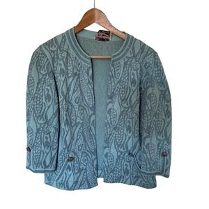 Young Viewpoint Vintage  Fashion Knit‎ Aqua Blue Textured Blazer Jacket small